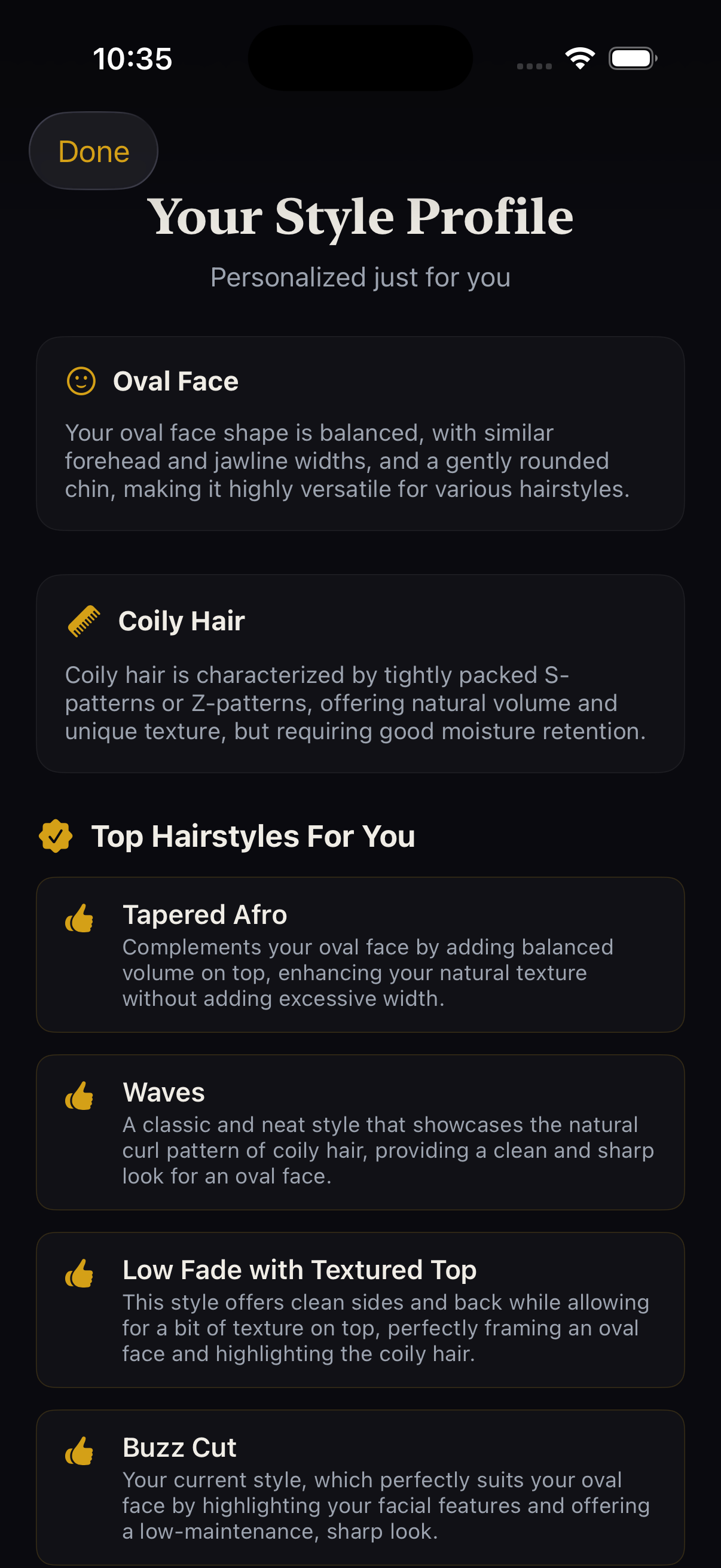 Hair analysis results